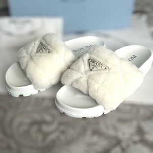PRADA White Shearling slides size 39 EU/ 9US (Brand New in Box)